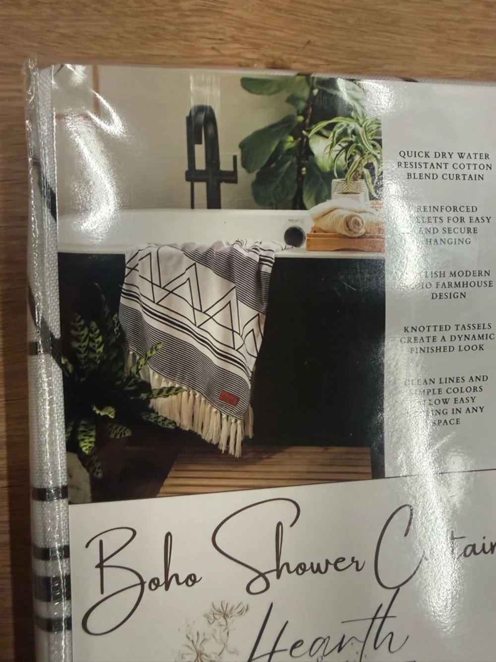 Hearth Honeysuckle Boho Shower Curtain - Black & White Stripe